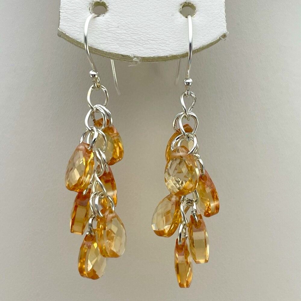 Made With Swarovski Crystal Citrine Sterling Silver Chandelier Earrings Dangle